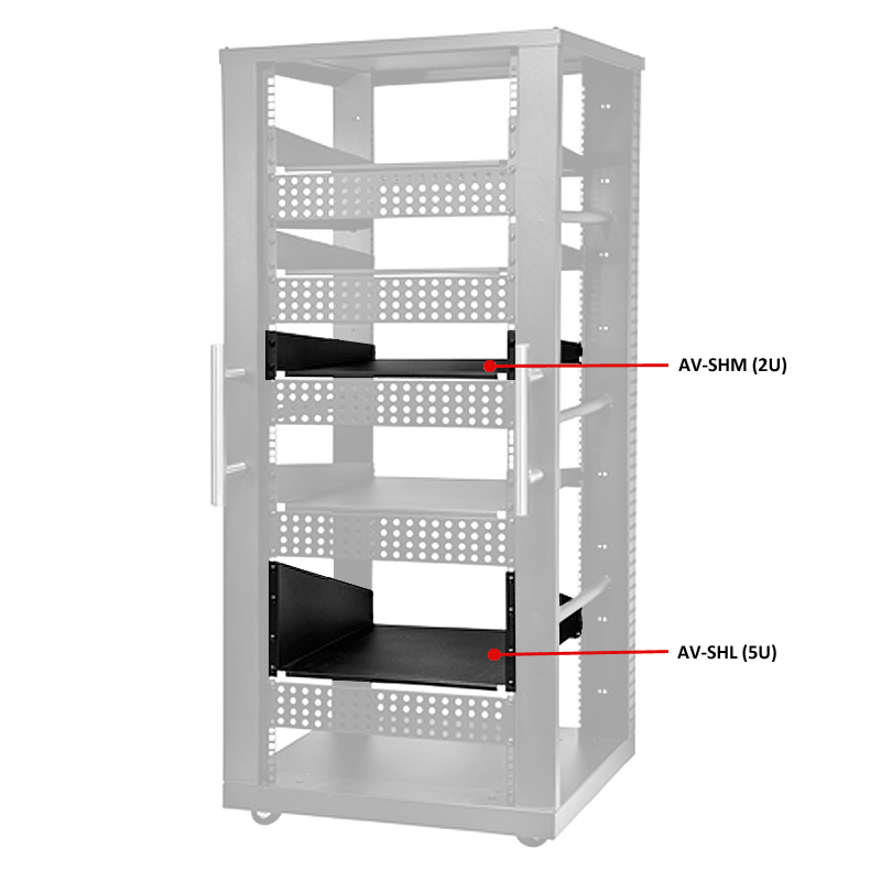 Peerless 2U Or 5U AV Component Rack Shelf Black AV-SHM, AV-SHL