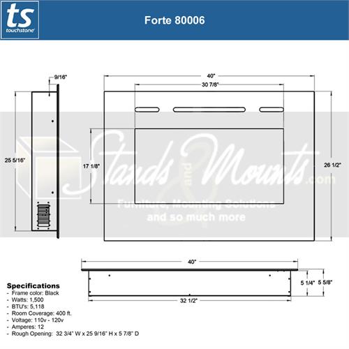 Touchstone Forte Inch Wall Mounted Recessed Electric Fireplace Black