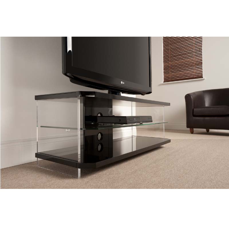 Techlink Air Series 55 in. TV Stand Black Acrylic and Clear Glass AI110B