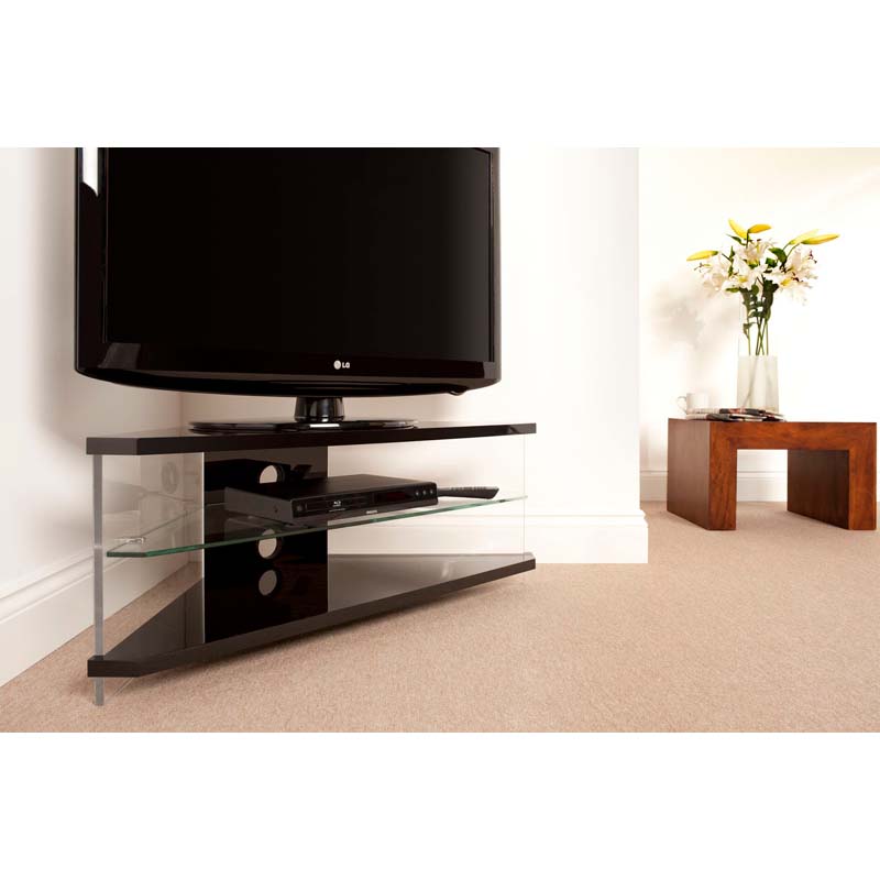 Techlink Air Series 46 in. Corner TV Stand (Black Acrylic and Clear ...