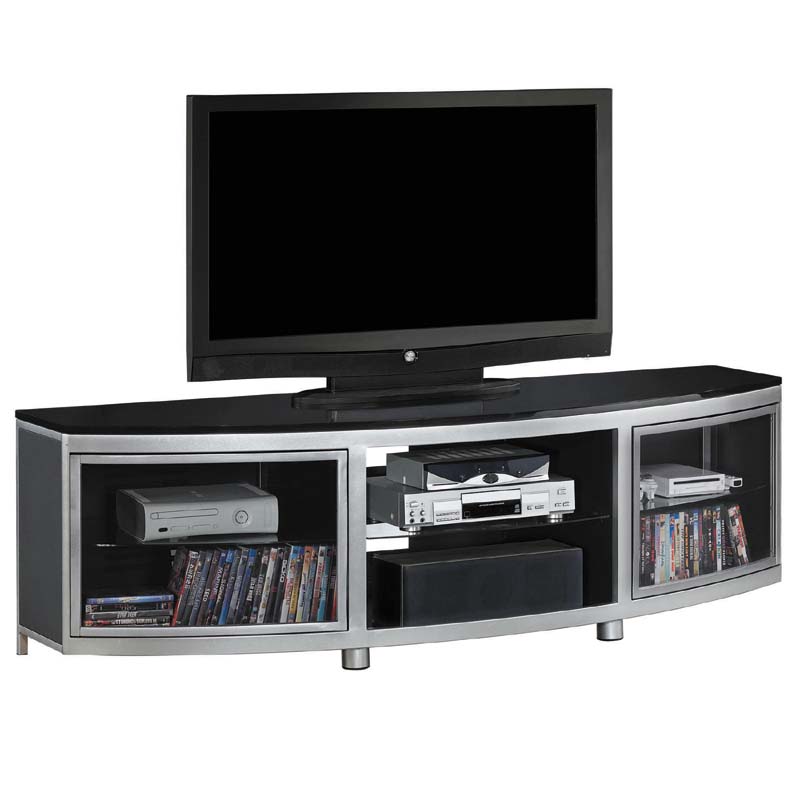 Tresanti Gotham 72 inch TV Stand with Black Glass Top Black and Silver ...